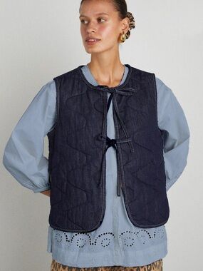 Quilted Navy Tie-Front Vest